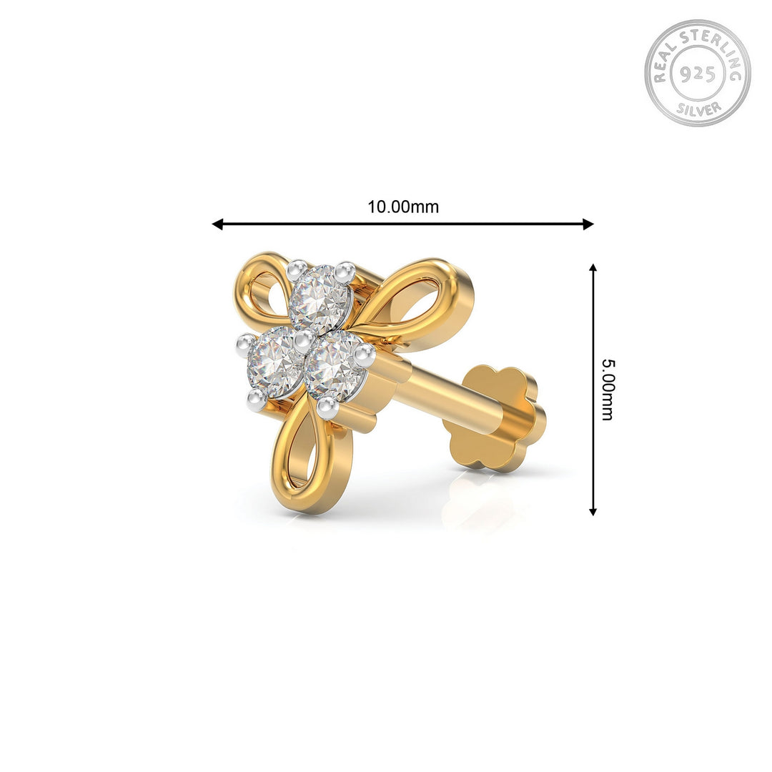 925 sterling silver gold plated Ribbon Nose Pin with cubic zirconia stone Measurement#metal_gold-plated#stone-colour_cubic-zirconia