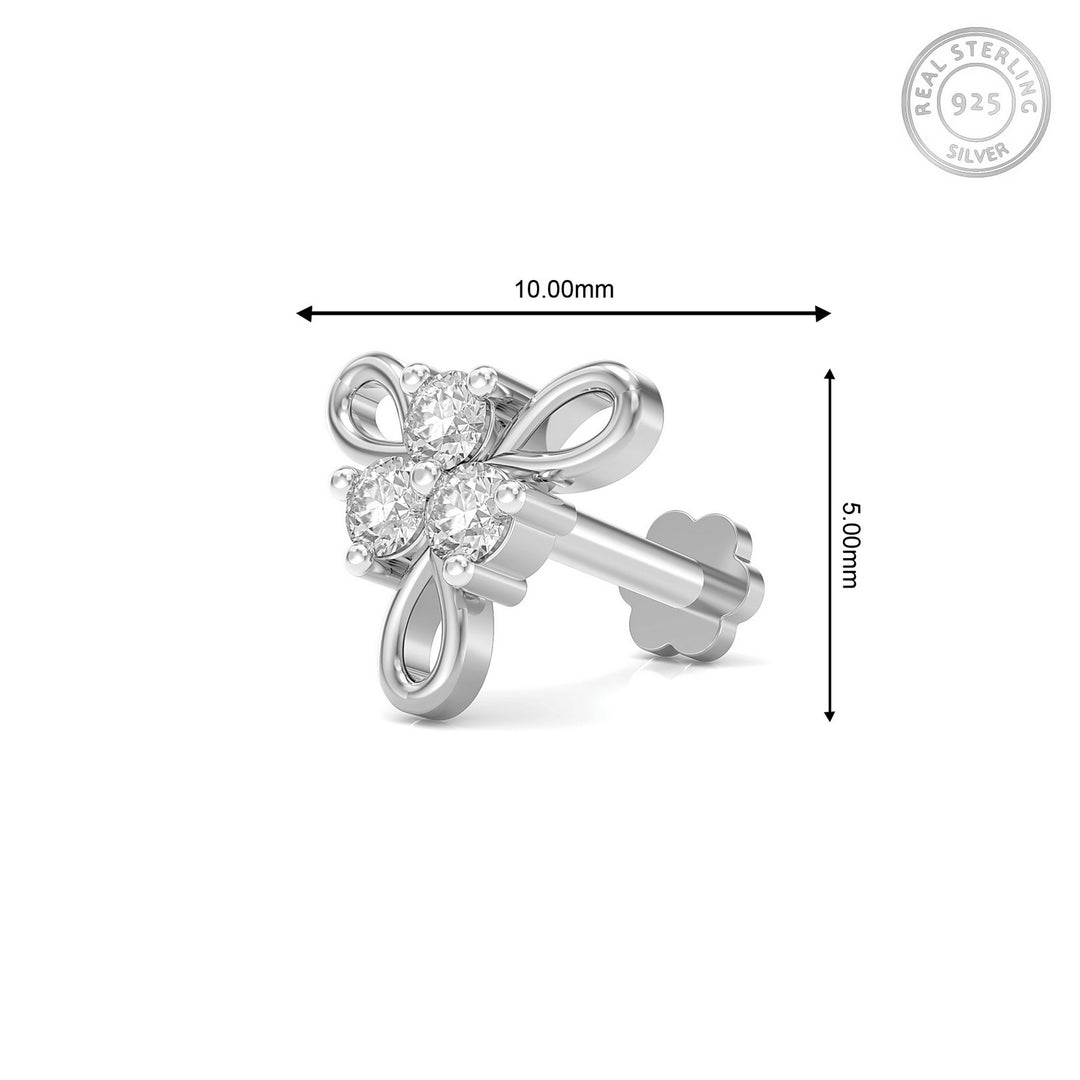 925 sterling silver Ribbon Nose Pin with cubic zirconia stone Measurement#metal_sterling-silver#stone-colour_cubic-zirconia