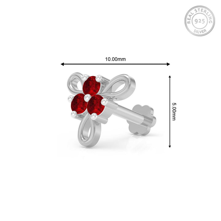 925 sterling silver Ribbon Nose Pin with ruby red stone Measurement#metal_sterling-silver#stone-colour_ruby-red