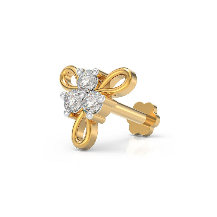 925 sterling silver gold plated Ribbon Nose Pin with cubic zirconia stone Main view#metal_gold-plated#stone-colour_cubic-zirconia