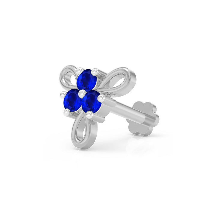 925 sterling silver Ribbon Nose Pin with sapphire blue stone Main view#metal_sterling-silver#stone-colour_sapphire-blue