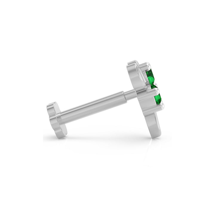 925 sterling silver Ribbon Nose Pin with emerald green stone Side View#metal_sterling-silver#stone-colour_emerald-green