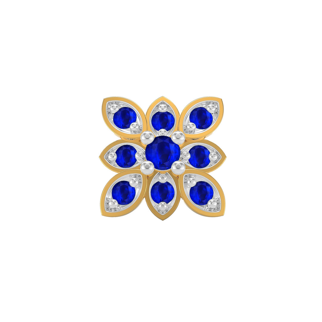 925 sterling silver gold plated Octave Nose Pin with sapphire blue stone Front view#metal_gold-plated#stone-colour_sapphire-blue