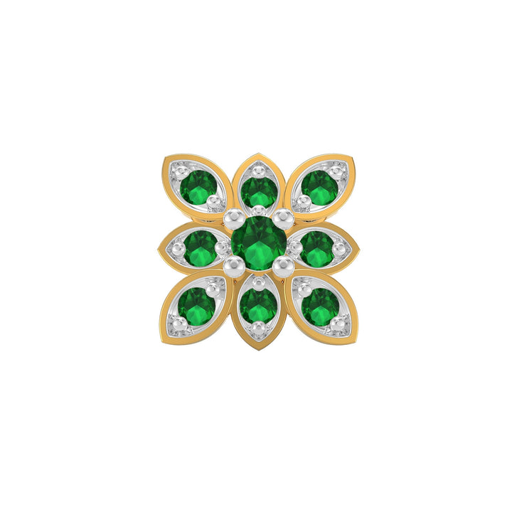 925 sterling silver gold plated Octave Nose Pin with emerald green stone Front view#metal_gold-plated#stone-colour_emerald-green