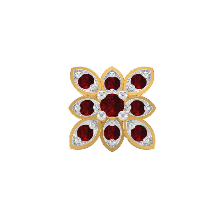 925 sterling silver gold plated Octave Nose Pin with ruby red stone Front view#metal_gold-plated#stone-colour_ruby-red