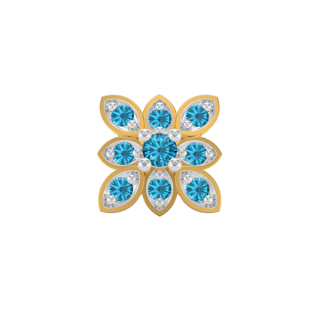 925 sterling silver gold plated Octave Nose Pin with topaz blue stone Front view#metal_gold-plated#stone-colour_topaz-blue