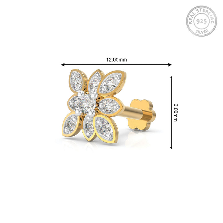 925 sterling silver gold plated Octave Nose Pin with cubic zirconia stone Measurement#metal_gold-plated#stone-colour_cubic-zirconia