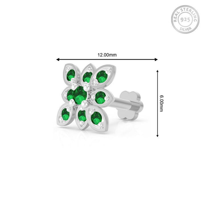 925 sterling silver Octave Nose Pin with emerald green stone Measurement#metal_sterling-silver#stone-colour_emerald-green