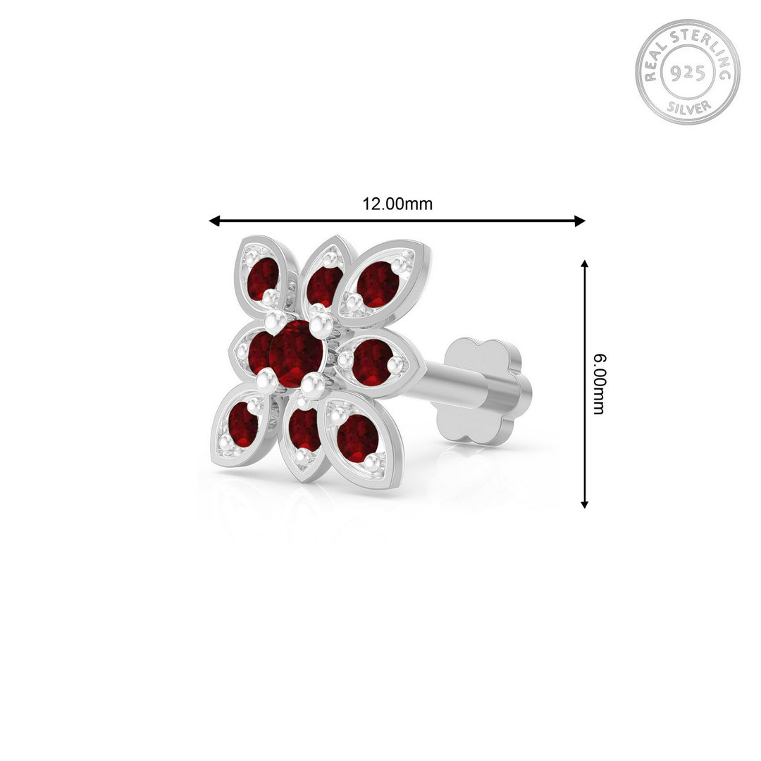 925 sterling silver Octave Nose Pin with ruby red stone Measurement#metal_sterling-silver#stone-colour_ruby-red