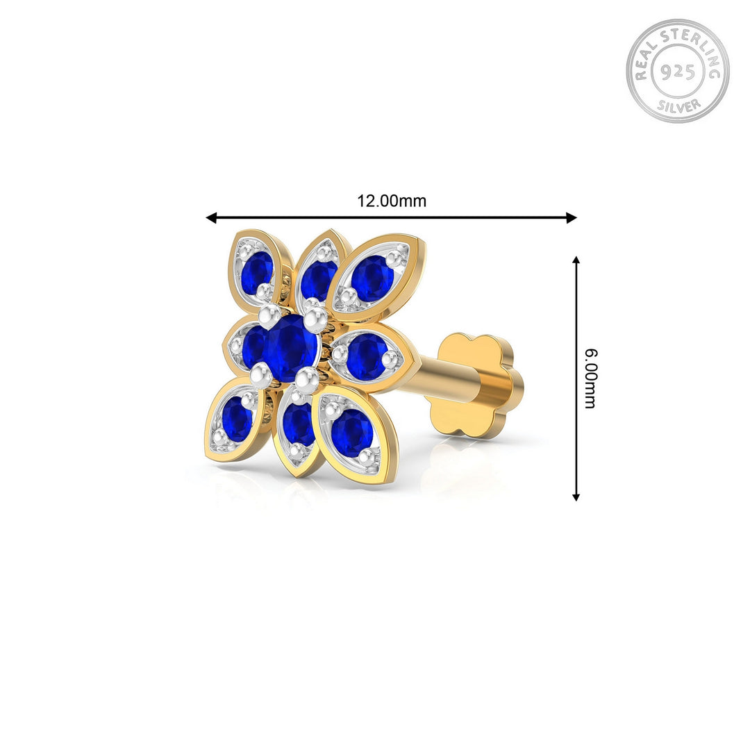 925 sterling silver gold plated Octave Nose Pin with sapphire blue stone Measurement#metal_gold-plated#stone-colour_sapphire-blue