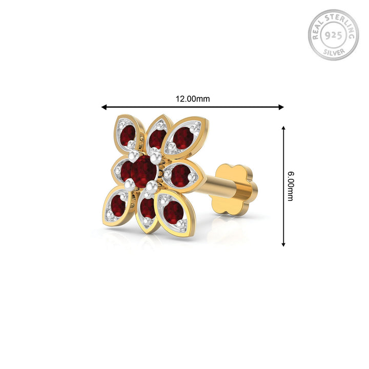 925 sterling silver gold plated Octave Nose Pin with ruby red stone Measurement#metal_gold-plated#stone-colour_ruby-red