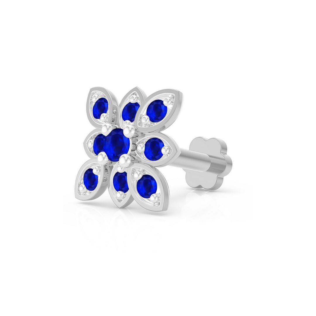 925 sterling silver Octave Nose Pin with sapphire blue stone Main view#metal_sterling-silver#stone-colour_sapphire-blue