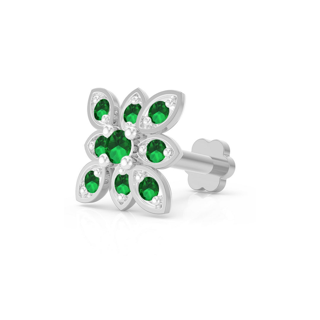 925 sterling silver Octave Nose Pin with emerald green stone Main view#metal_sterling-silver#stone-colour_emerald-green