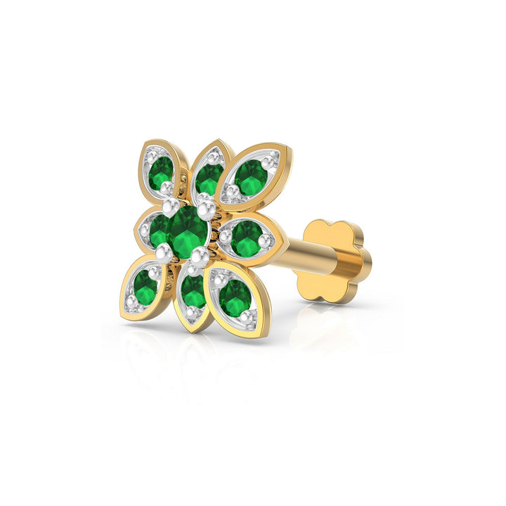 925 sterling silver gold plated Octave Nose Pin with emerald green stone Main view#metal_gold-plated#stone-colour_emerald-green