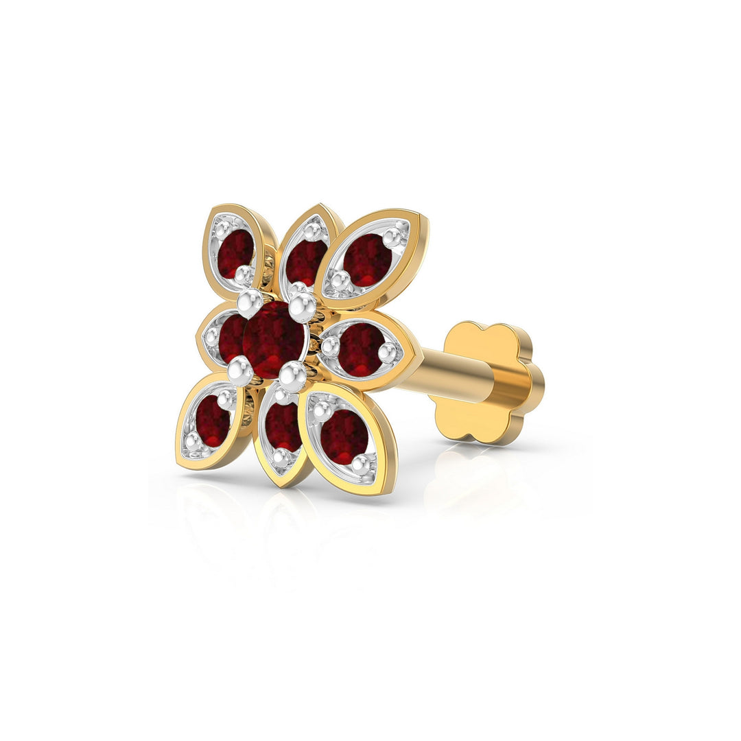 925 sterling silver gold plated Octave Nose Pin with ruby red stone Main view#metal_gold-plated#stone-colour_ruby-red