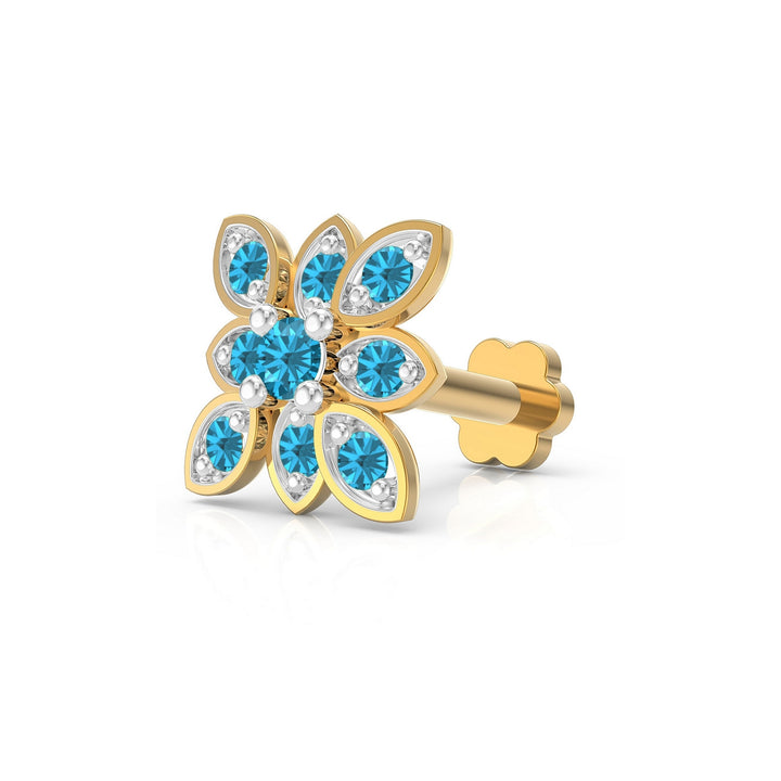 925 sterling silver gold plated Octave Nose Pin with topaz blue stone Main view#metal_gold-plated#stone-colour_topaz-blue