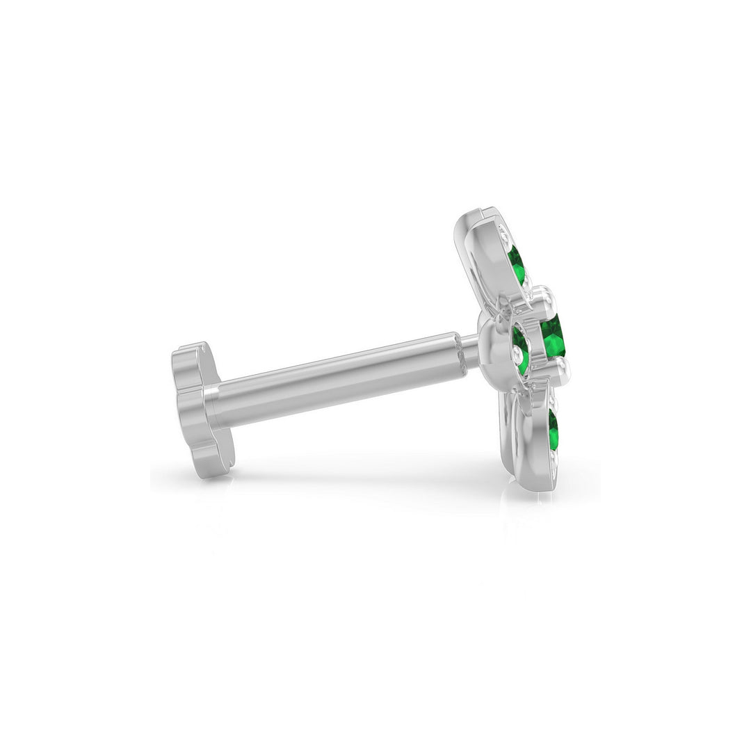 925 sterling silver Octave Nose Pin with emerald green stone Side View#metal_sterling-silver#stone-colour_emerald-green