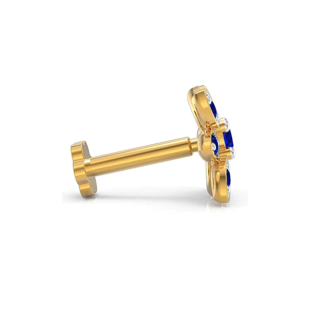 925 sterling silver gold plated Octave Nose Pin with sapphire blue stone Side View#metal_gold-plated#stone-colour_sapphire-blue