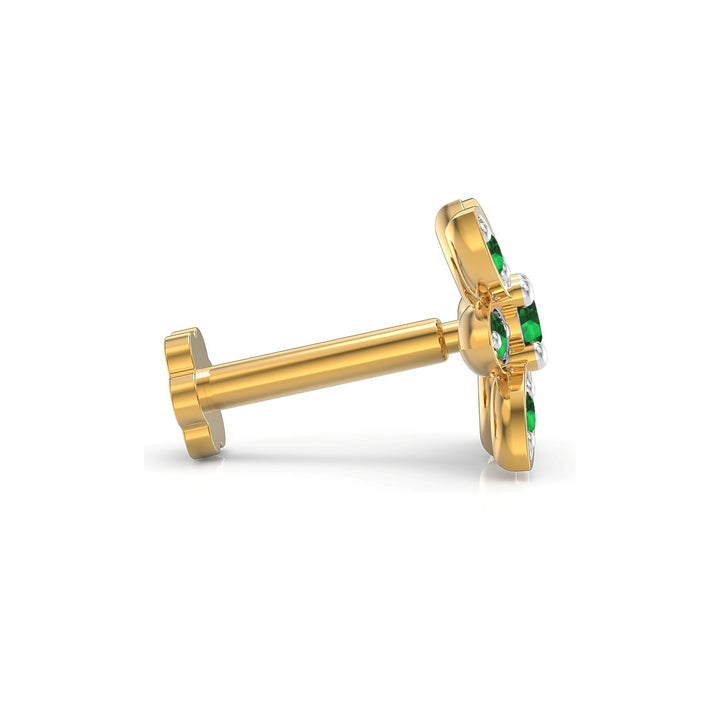 925 sterling silver gold plated Octave Nose Pin with emerald green stone Side View#metal_gold-plated#stone-colour_emerald-green