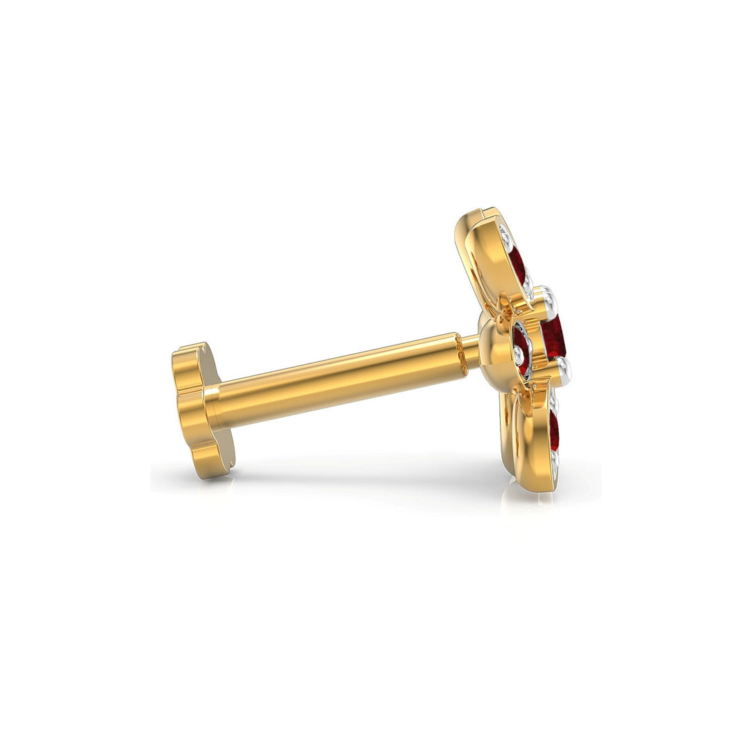 925 sterling silver gold plated Octave Nose Pin with ruby red stone Side View#metal_gold-plated#stone-colour_ruby-red