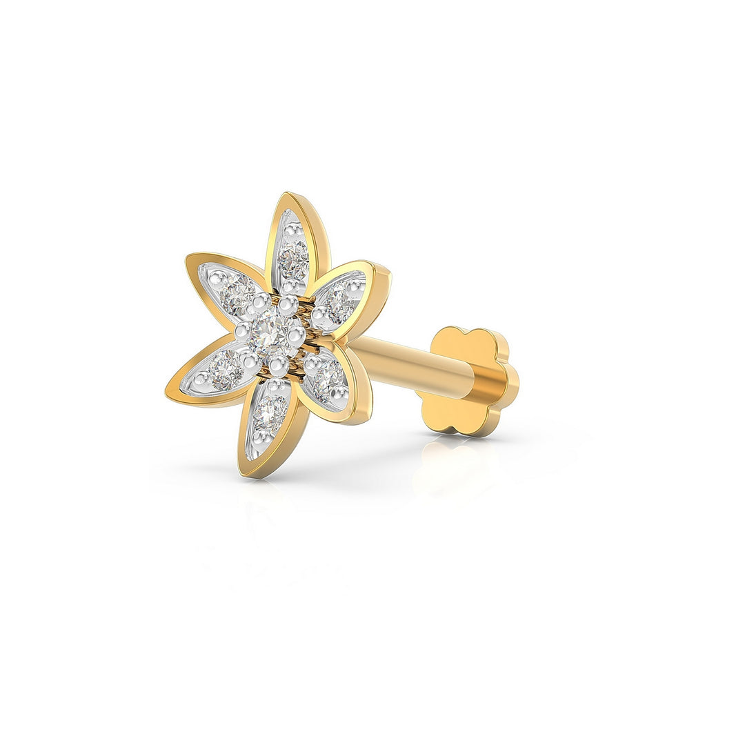 925 sterling silver gold plated Sunflower Nose Pin with cubic zirconia stone Main view#metal_gold-plated#stone-colour_cubic-zirconia