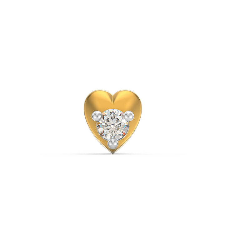 925 sterling silver gold plated Lustrous Heart Nose Pin with cubic zirconia stone Front view#metal_gold-plated#stone-colour_cubic-zirconia