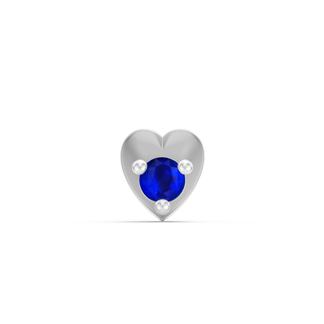 925 sterling silver Lustrous Heart Nose Pin with sapphire blue stone Front view#metal_sterling-silver#stone-colour_sapphire-blue