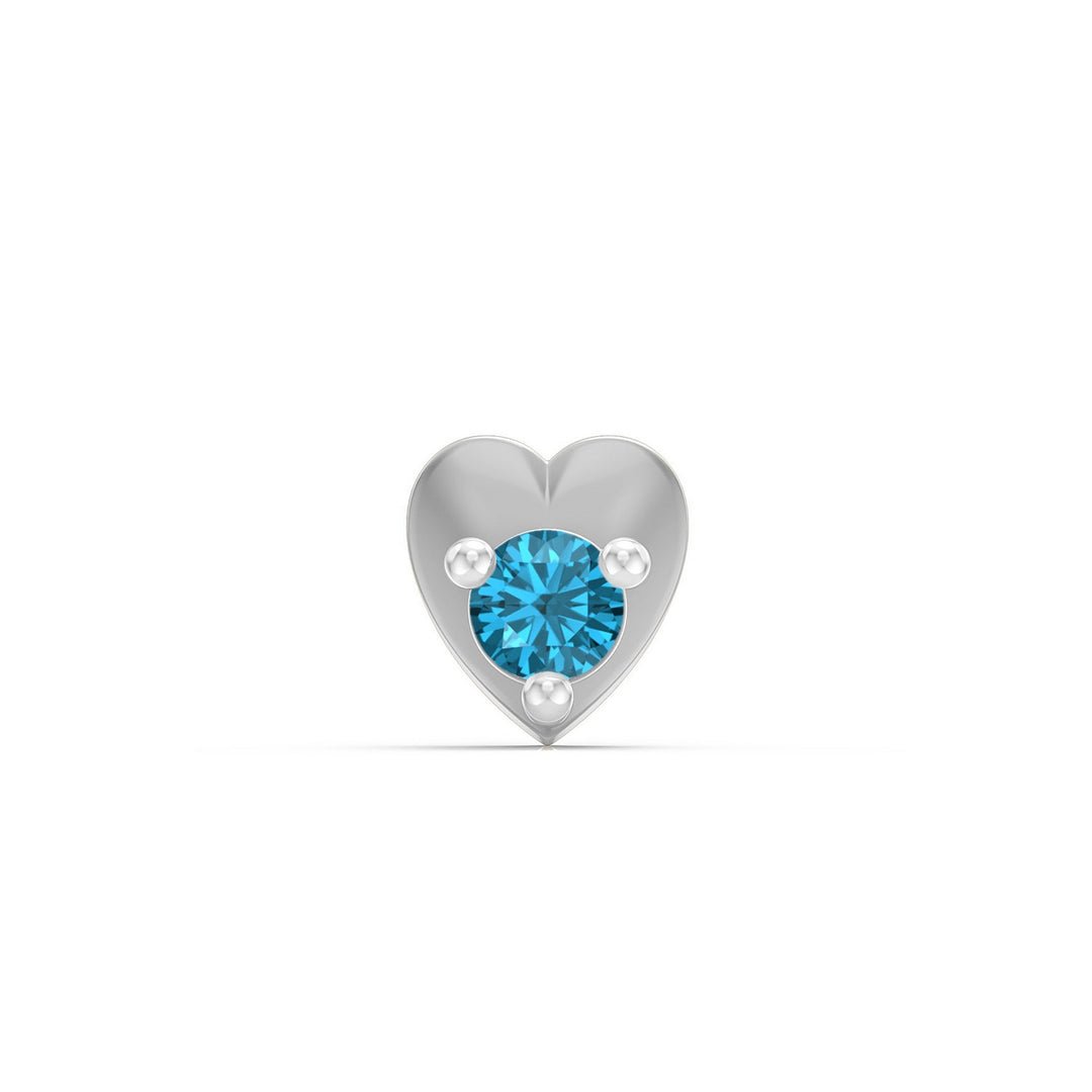 925 sterling silver Lustrous Heart Nose Pin with topaz blue stone Front view#metal_sterling-silver#stone-colour_topaz-blue