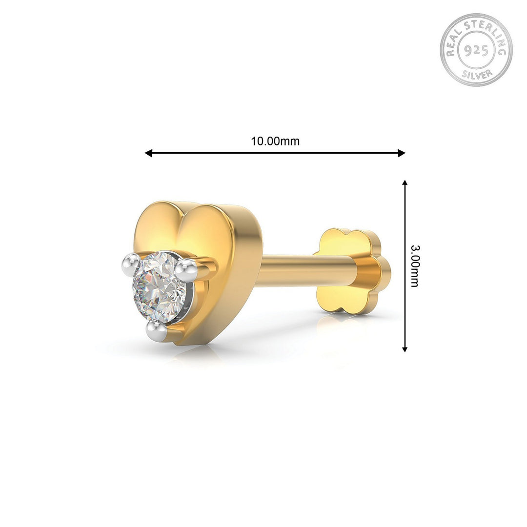 925 sterling silver gold plated Lustrous Heart Nose Pin with cubic zirconia stone Measurement#metal_gold-plated#stone-colour_cubic-zirconia