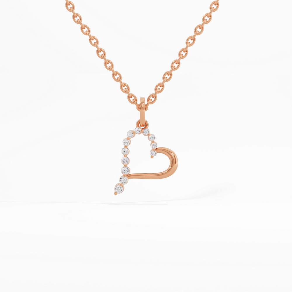 Angled radiance heart pendant in sterling silver with clear zircon stone #metal_rose-gold-plated#stone-colour_cubic-zirconia